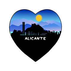 Alicante Spain Skyline Silhouette Retro Vintage Sunset Alicante Lover Travel Souvenir Sticker Vector Illustration SVG EPS