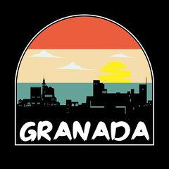 Fototapeta na wymiar Granada Spain Skyline Silhouette Retro Vintage Sunset Granada Lover Travel Souvenir Sticker Vector Illustration SVG EPS