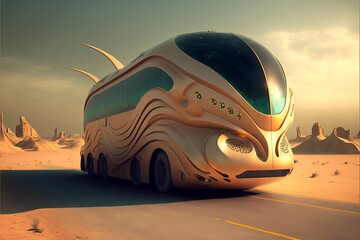 Fototapeta na wymiar Futuristic style bus, long distance bus