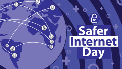 Safer Internet Day vector banner design celebrated every year on February. Safer internet day Background with globe, lock icon, geometric shapes and vibrant colors. tech internet banner.