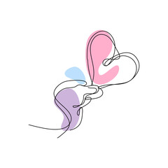 Heart Shaped Hand Draw One Continuous Line. Valentines day concept. Love Minimalist Contour Art. Vector illustration. suitable for wall art, decorations, t-shirts, mugs