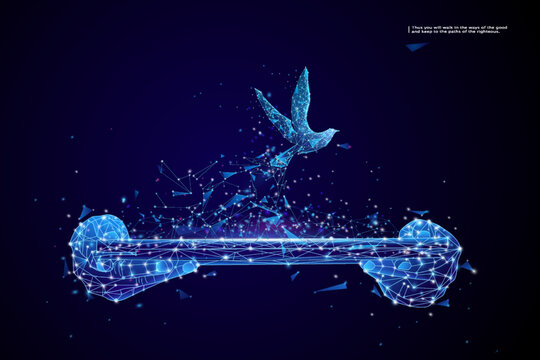 Wireframe Peace dove sign. International Peace Day, Low poly style design Geometric background.