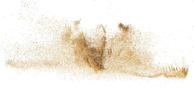 3D rendering of scattered sand granules or dirt on transparent background