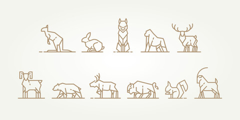 set of modern minimalist line art wild animal logo icon template vector illustration design