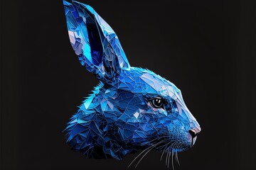 Abstractlow poly blue rabbit head. Generative AI