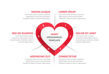 Infographic template with heart divided on six elements