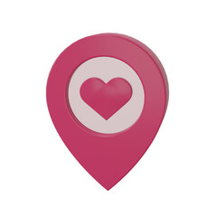 Valentines Heart Icon. Love Location Map 3D Illustration.