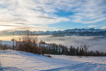 Scenery of Tatra mountains at winter, Poland