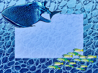 Water pattern Frame with Whale shark and pe snappers