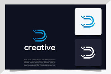 letter d data tech logo in mono line style, tech letter d logo, fast letter d logo template - obrazy, fototapety, plakaty
