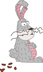 The grey hare looks around and looks at the shit. Vector illustration