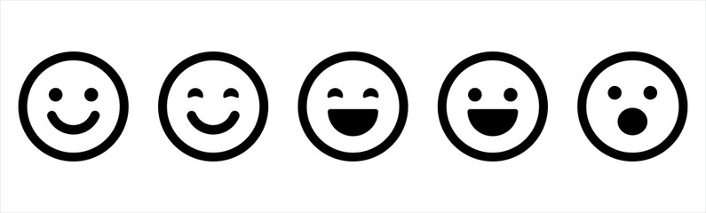 Fototapeta premium Happy smiley or surprise face emoticon line art icon for apps and websites
