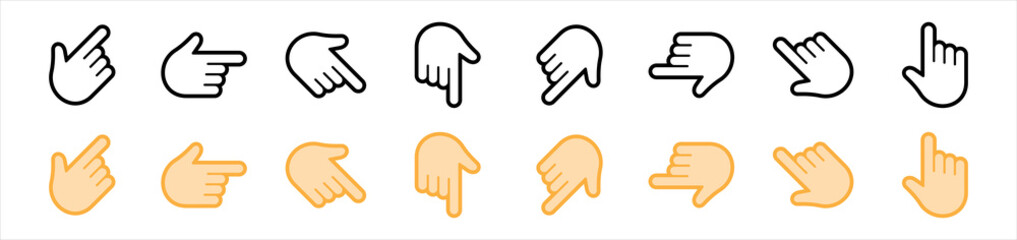 Hand clicking icon. Pointer cursor сomputer mouse symbol. Clicking cursor, pointing hand clicks vector. Click cursor, vector illustration