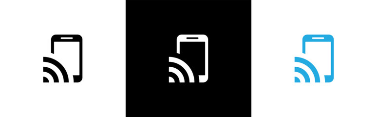 Tap and play icon. Mobile phone with wireless connection symbol. Cast mobile, screencast sign, vector illustration