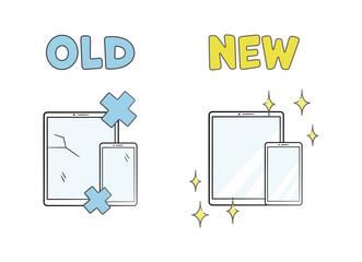 中古品と、新品のスマホとタブレット