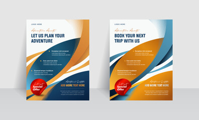Elegant business flyer template with dark blue and orange abstract elements
