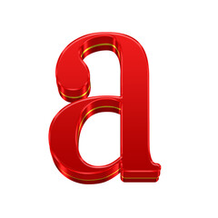 Red Gold 3D alphabet set, includes font or letters in uppercase and lowercase, numbers, punctuation marks, symbols, and frames.
