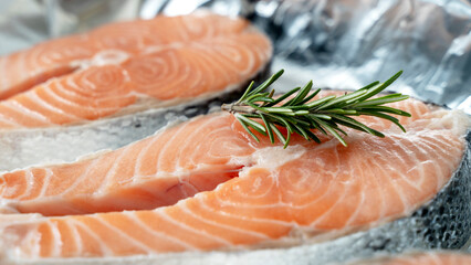 fresh salmon steaks with lemon and rosemary