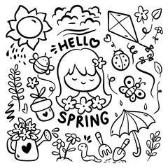 Set of Cute Hand Drawn Spring Doodle