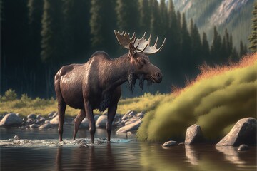 Moose at the river Generative AI