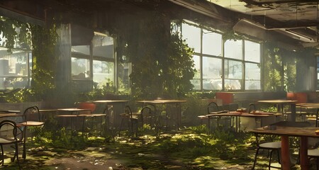 Fototapeta premium Inside an abandoned shopping mall in a devastated world _40