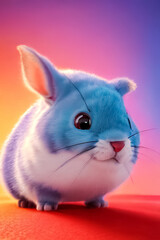 A cute grey chinchilla is depicted in close-up with a garden in the background. 3D rendering, illustration.