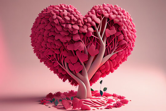 3d rendering of tree with a love heart