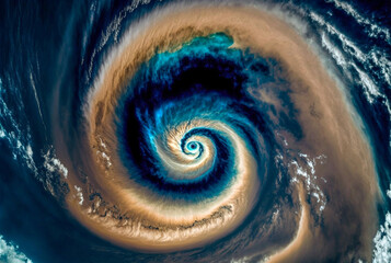 Swirling storm clouds from an aerial view during a hurricane. Extreme weather. generative AI