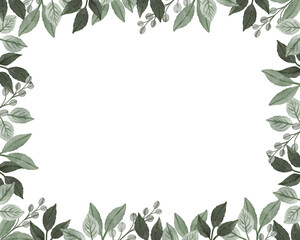 white background with green leaves border