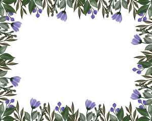 white background with purple floral border 