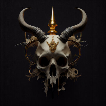 Skull Bone Fur Witchcraft Demon Totem DND RPG Concept Caravaggio Style Painting Generative AI Tools Technology illustration