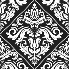 Classic seamless pattern. Damask black and white orient ornament. Classic vintage dark background. Orient ornament for fabric, wallpaper and packaging