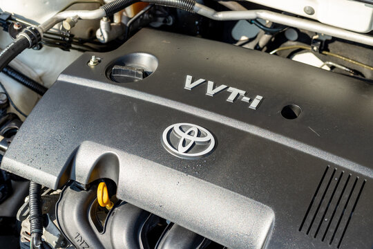 Swat, Pakistan - December 26, 2022 : Toyota Corolla VVT-I engine closeup