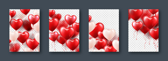 Valentines day banners with red heart balloons. Wedding invitation card template, love background. Mothers Day greeting cards. Beautiful romantic banner. Vector illustration