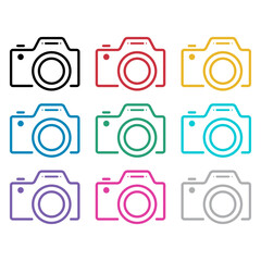Set of Camera flat web icon, photography digital design, retro equipment symbol vector illustration