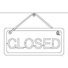 Continuous line drawing closed sign element Shop door closed label icon vector illustration concept