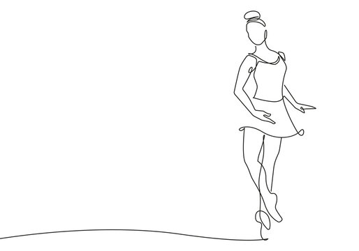 Ballerina Pose One Line Drawing Art. Woman Dance Pose Minimalist Style. Ballet Line Art Modern Minimal Print. Trendy Illustration Continuous Line Art. Fashion Minimal Logo. Vector EPS 10	