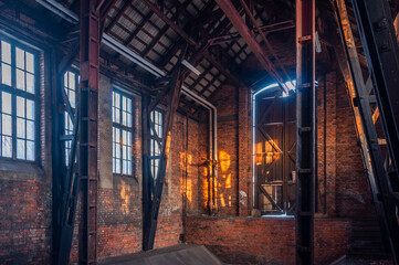 Fototapeta na wymiar Old abandoned industrial railway boiler house in central Poland, Europe