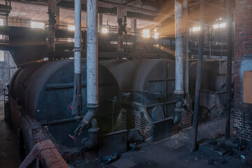 Old abandoned industrial railway boiler house in central Poland, Europe