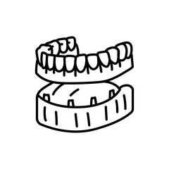 False teeth line icon. Dental prosthetic.