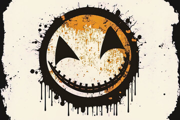 scary grunge illustration of a smiley face. Pumpkin Sticker. Generative AI - obrazy, fototapety, plakaty