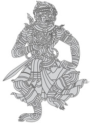 Fototapeta na wymiar Hanuman tattoo, Thai traditional line art