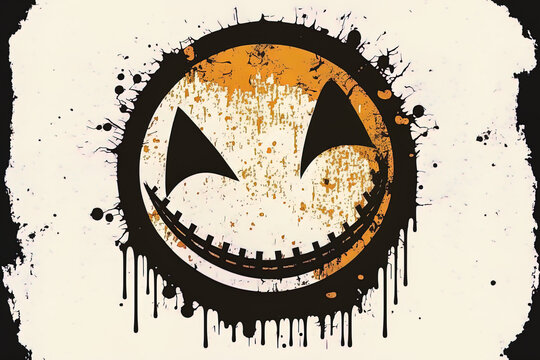 scary grunge illustration of a smiley face. Pumpkin Sticker. Generative AI