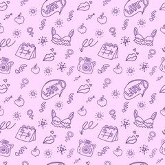2000s emo girl kawaii style seamless pattern texture background with elements like underwear, lips, arrow, speech balloon and diamond Doodle design for textile graphics, wallpapers