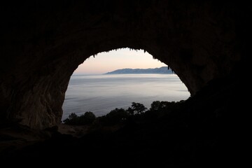 millenium cave in a limestone cliff in cala gonone sardinia