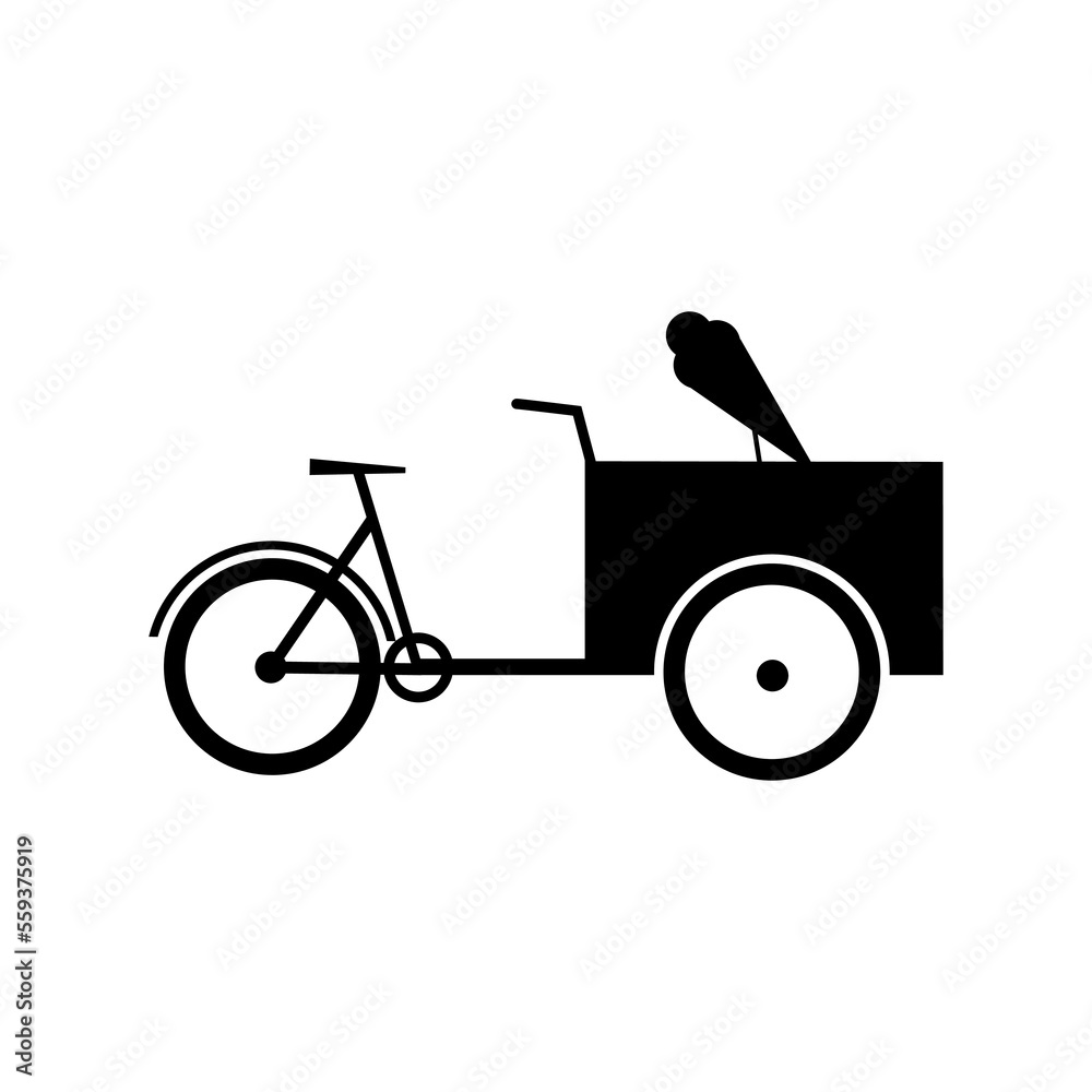 Wall mural Ice cream bicycle with cart. Cargo Bike silhouette icon flat vector illustration