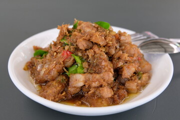 Stir-fried Pork with Shrimp Paste (Moo Pad Kapi) Thai Food spicy dish
