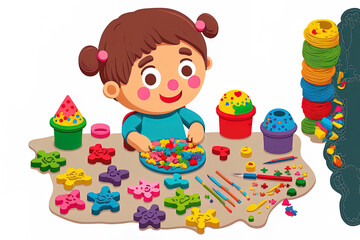 little child playing with plasticine and clay toys. Generative AI