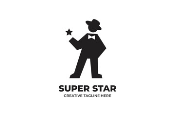 Silhouette of Man and Star Mascot Logo Template