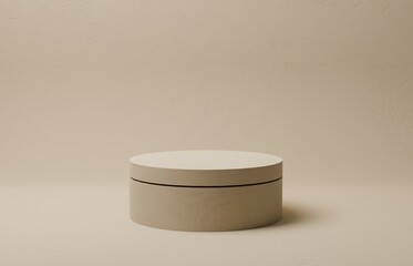 3D display podium, beige background with pedestal nude color. Nature Beauty, cosmetic product presentation stand. Luxury minimal mockup 3d rendering advertisement